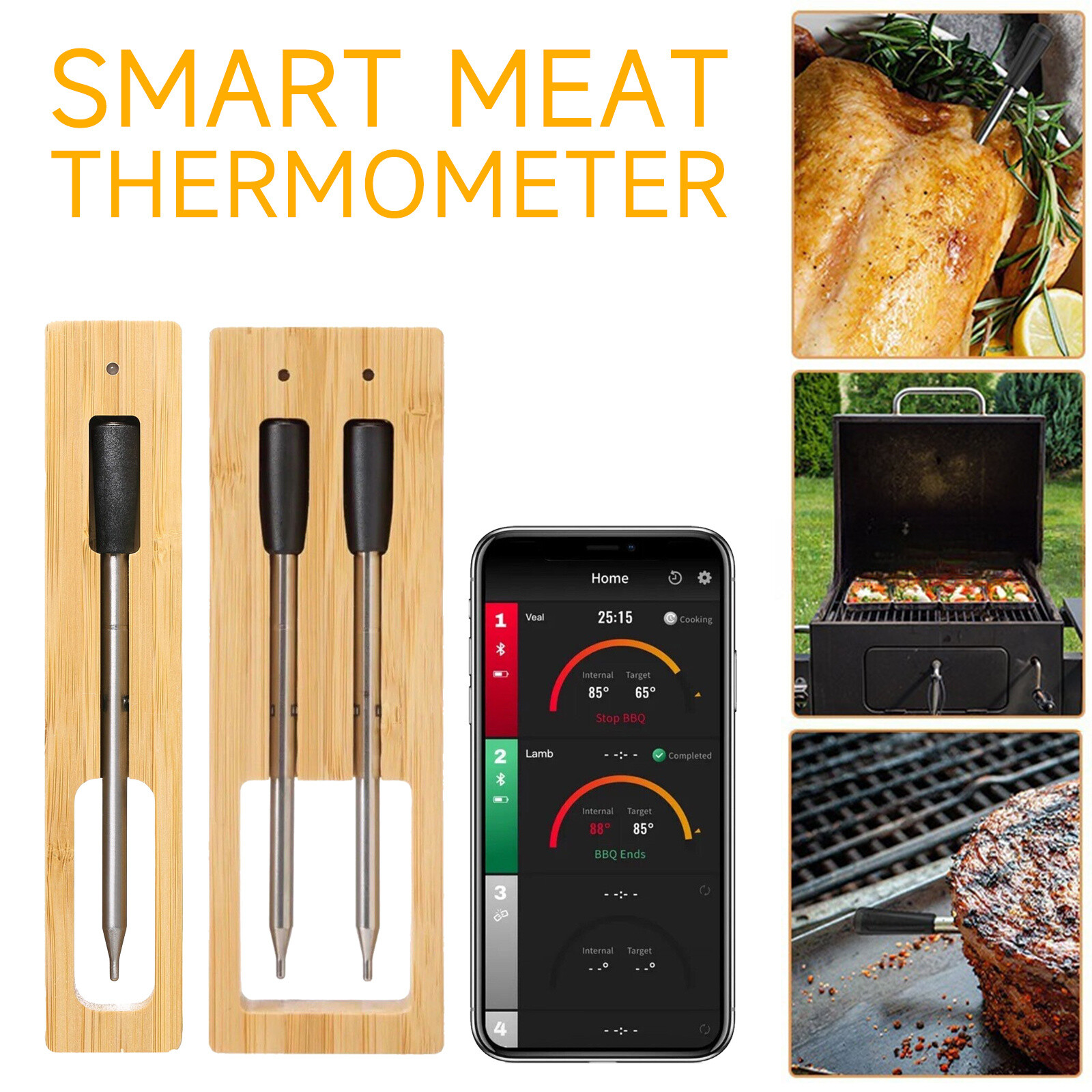 Meat Thermometer with Bluetooth | 165ft Wireless Range - FAST SHIPPING New Smart-image