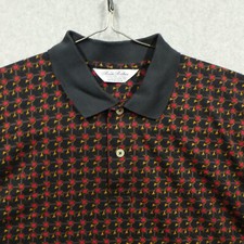 Vtg Brooks Brothers Polo Shirt Mens Large Cotton Black Red Print USA Made