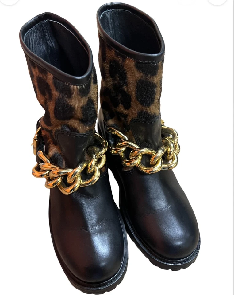 Giuseppe Zanotti Negro Motociclista Botines Pelo de Poni Cuero Botines Talla EE. UU. 5.5 Foto 2 de 4