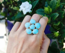 Bloom Turquoise Flower Ring 925 Sterling Silver 14k Gold Plated Ring