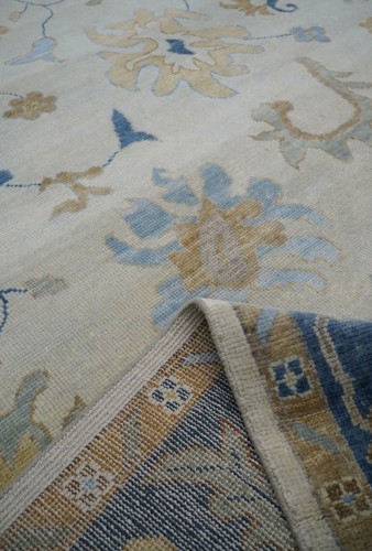 9x12 Handmade Oriental White Transitional Oushak Living Room Hand-Knotted Carpet - Picture 9 of 9