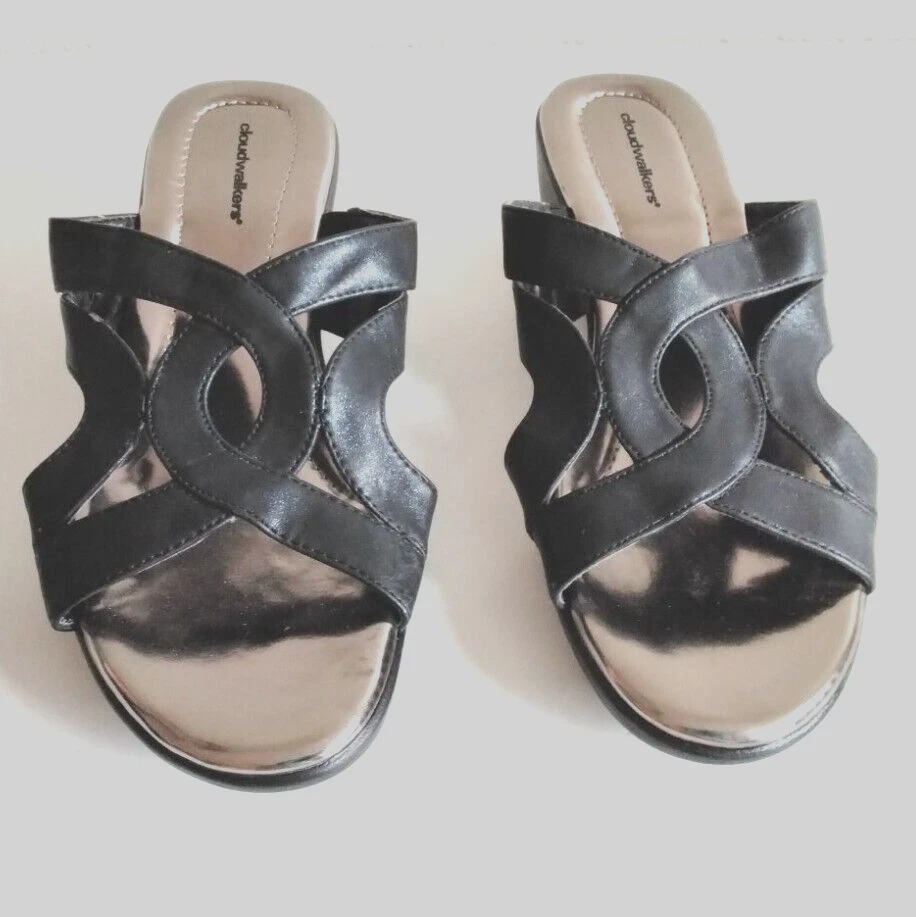 Cute Black CloudWalkers Lora Size 8W Wedge Heel Slides Sandals eBay