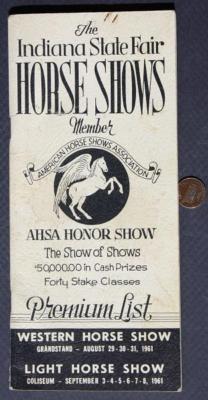 1961 Indiana State Fair Horse Shows Program AHSA Honor Show Western Light COOL--