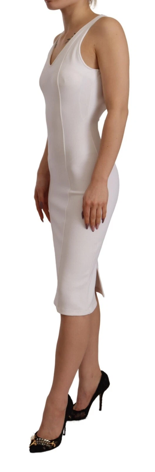 MAISON MARGIELA abito rayon bianco senza maniche scollo a V tubino midi IT40 US6 S $1000