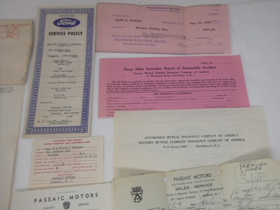 VINTAGE 1954 PASSAIC MOTORS NEW JERSEY DEALERSHIP SALES FORD CAR