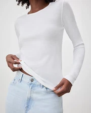 Splendid Classic Long Sleeve T Shirt White Large NWT!