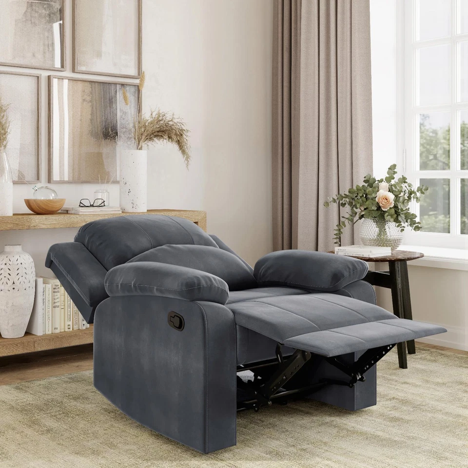 Plush Manual Recliner Pillow Back Padded Arm Chair Soft Microfiber Lounger Seat - Image 3 of 4