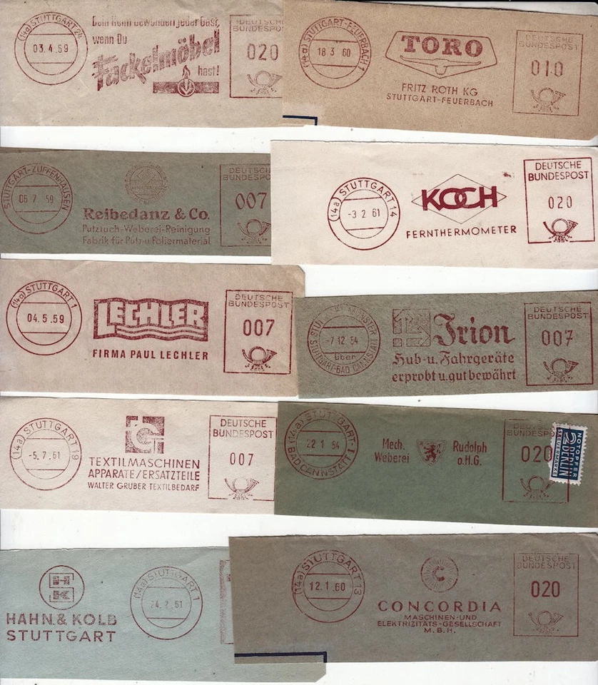 ZB08 Stuttgart 10 seltene Firmen-Absenderfreistempel aus 1952/1961 - Bild 1 von 1