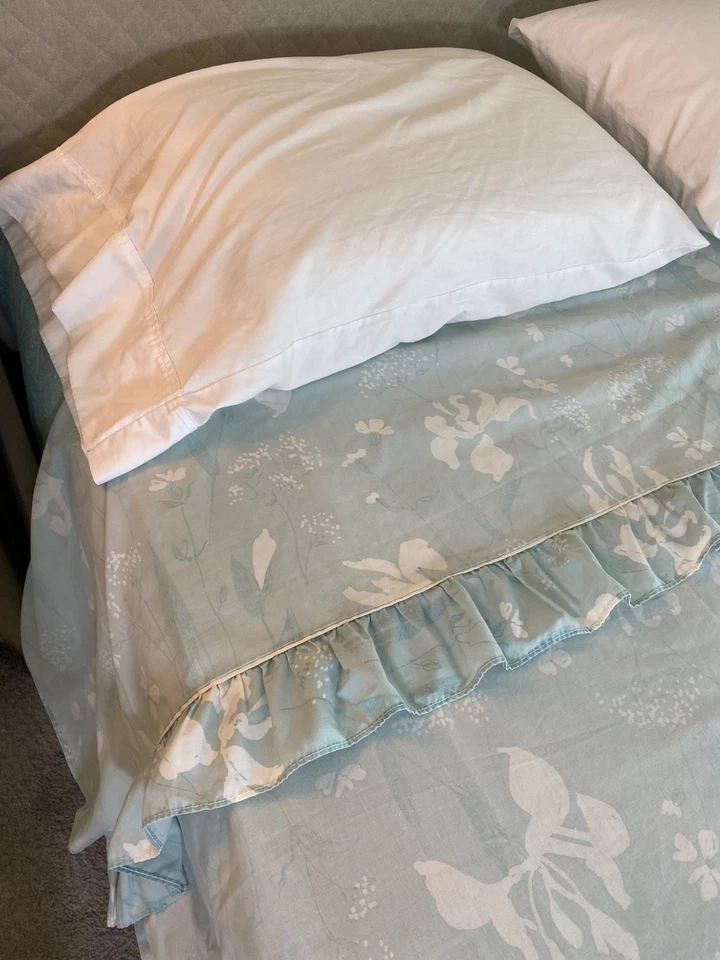 Wamsutta Sábana Reina con Volantes Vintage Azul Floral Cabaña Romántica Foto 2 de 4