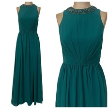 Ieena Mac Duggal Maxi Gown Green Jewel Neckline A-line Formal Dress size 4 New