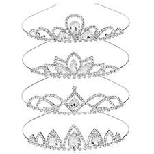4 Pack Princess Crown for Girls Silver Crystal Tiara for Kids Crown for Girls