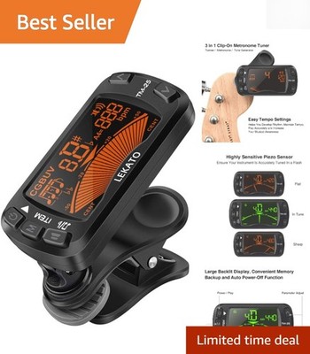 Professional 3-in-1 Clip Tuner and Metronome for All Instruments - LCD Display