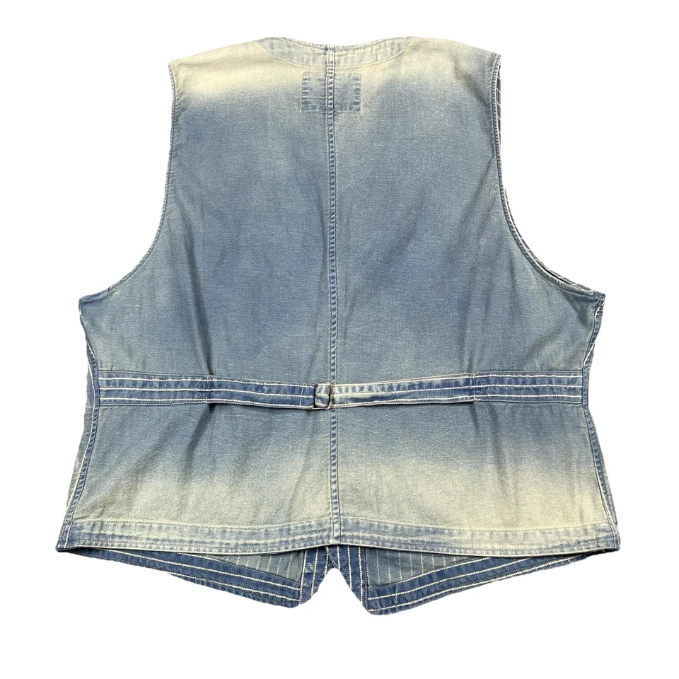 RRL Ralph Lauren Vest Mens XXL Indigo Railroad Stripe Workwear Denim Waistcoat - Image 2 of 4