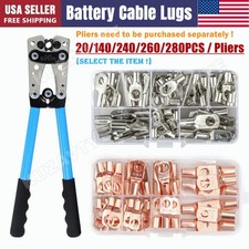140/240X Battery Cable Lug Tinnrd Copper Ring Crimp Terminals Wire Connector Kit