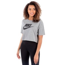 Nike Crop Top and Flare Leggings Set Womens M Grey Black Dri-FIT Logo 2pc