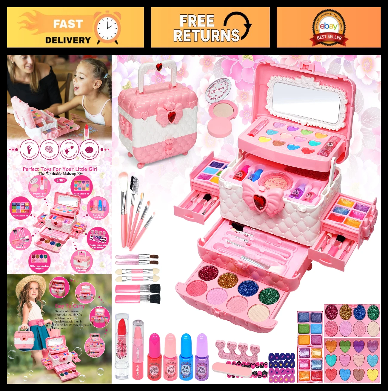 Kids Makeup Set for Girls 5-10 - Play Makeup Kit, Princess Toys, Birthday Gifts