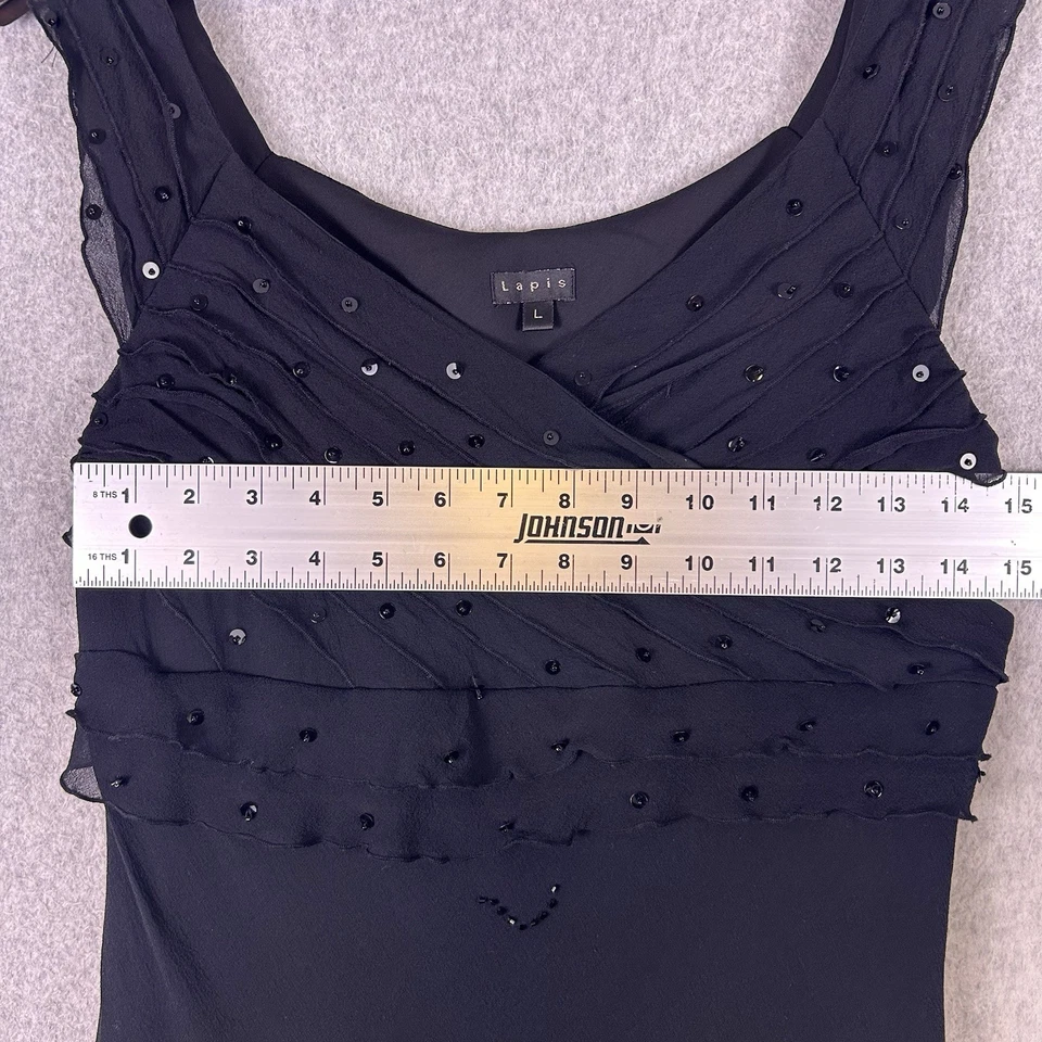 Maxi Vestido Vintage Lapislázuli L Negro Seda Cuentas Volantes Hada Oscura Gótico Caprichoso Y2K Foto 4 de 4