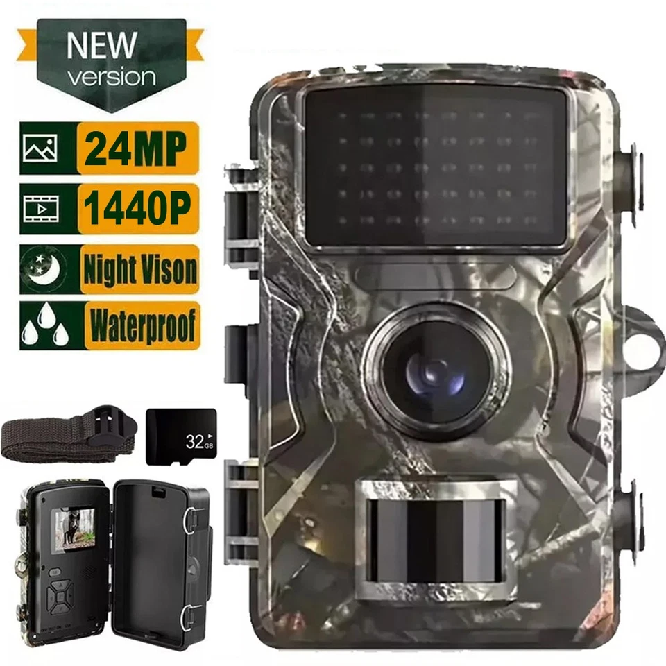 UMEXUS 1440P Hunting Game Trail Camera Wildlife Waterproof Cam Night Vision w/32GB Card