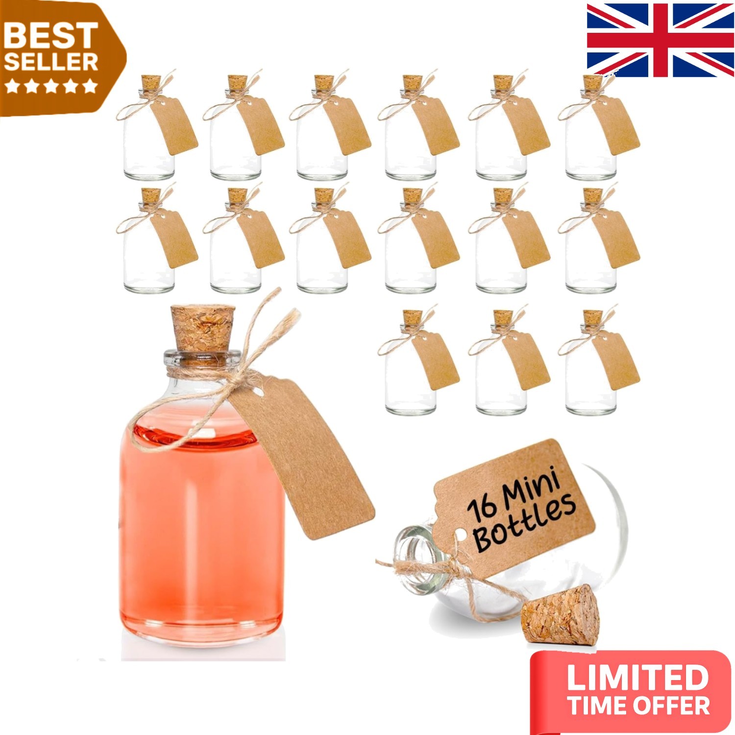 16 Pack Small 50ml Clear Glass Potion Bottles with Funnel & Cork for Crafts