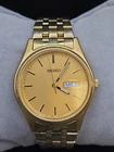 Seiko Quartz 36mm Gold Daydate Dial Men's Watch 7N43-9048
