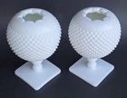 Westmoreland English Hobnail Ivy Ball Pedestal Vase Pair White Milk Glass 7" Vtg