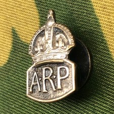 ARP Air Raid Precautions Silver Lapel Pin - Original WW2 Button Hole Badge