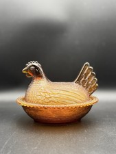 Vintage Indiana Glass Golden Amber Hen on Nest 7