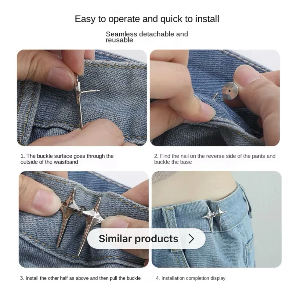 Adjustable Jeans, Pants Waist Buckle Set – Cross Star Metal Waist Tightener - Image 2 of 4