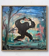 Maria Art BIGFOOT HEART 12x12 CANVAS Abstract Fun Teal EXPRESS Home Wall Decor