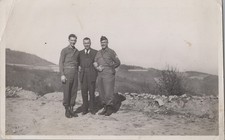 WW2 Photo of Three US Army Soldiers Posing on Rocky Shoreline Together