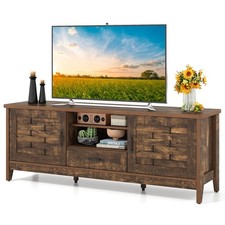 TV Stand w/2 Woven Accent Doors, Storage Drawer 3 Adjustable Shelves for 65 TVs