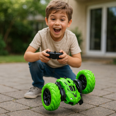 RC Stunt Car Double Side Roll 2.4GHz 360 Rotate 4x4 Green Ages 6+