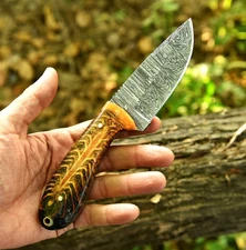 Damascus Steel Pine Cone Resin Handle Handmade Skinner Full Tang Hunting Knife