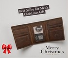 RFID Blocking Brown Vintage Leather Men's Trifold Center Flap Wallet