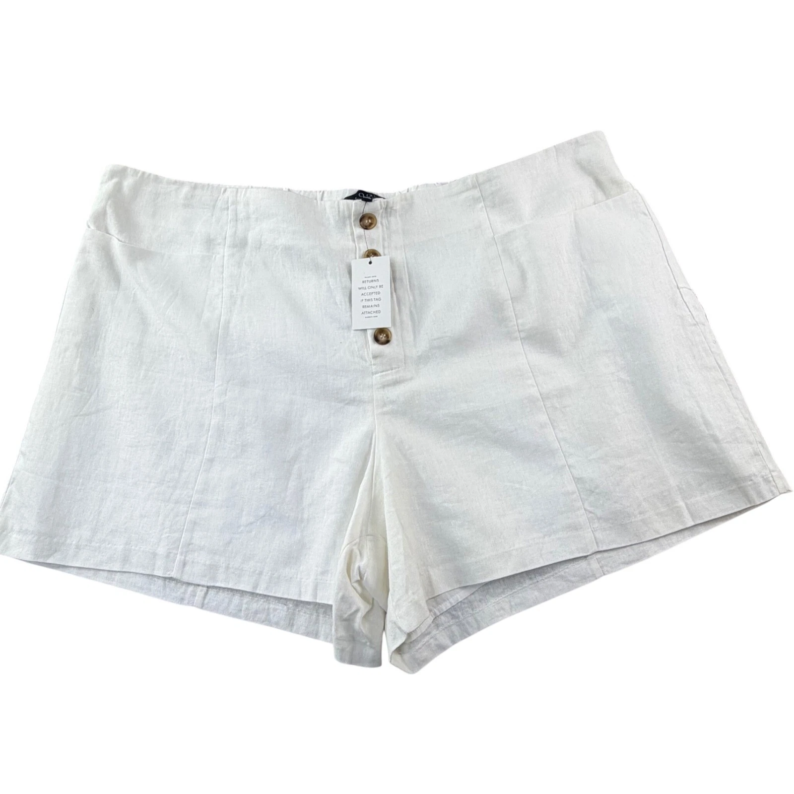 Cream Linen Blend Shorts Womens 26W High Rise Tailored Minimal Chic Summer New