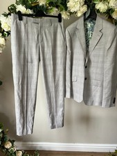 TED BAKER Suit 2 Piece Set Jacket UK M & Trousers 32" Hallam Light Grey Check