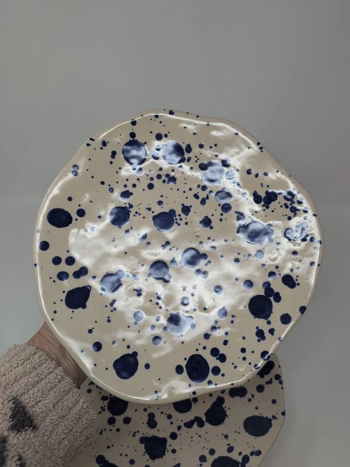 Juego de 4 platos de cena Ikea Jassa salpicaduras azules crema blanco roto 10 3/8" Foto 2 de 4