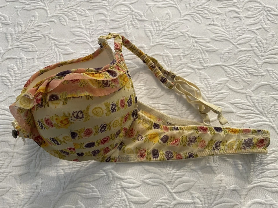 Jessica Simpson Bra 36B Yellow floral push up underwired ruffle accent EUC - Image 2 of 4