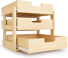 Pull Out Cabinet Organizer, Three Layer 20W*21D*19H, Natural Wood 