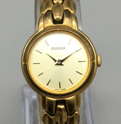 Vintage Pulsar Watch Womens 21mm Gold Tone V810-X030 New Battery