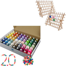 Embroidery Thread Essential Pack Bundle - Brother 63 Colors Kit  60X2 Wooden Th
