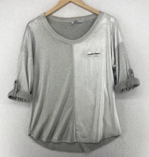 GIGI MODA Top M Metallic Colorblock Sequin Embellished Roll Tab Sleeve Gray