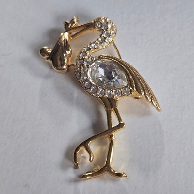 Signed Nolan Miller Stork & Baby Brooch Pin Set New Mom Baby Shower Gift Vintage