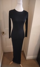 Pre-Owned Boohoo Long Stylish Slim Fit Ribbed Black Dress. Long Sleeved Size 10