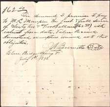 1898 BLUE RIDGE SPRING VA Bedford County Promissory Note Burnette M.L. Maupin