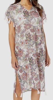$125 Hat Attack Women's Pink V-Neck Floral Paisley Cover-Up Swimwear Size OS