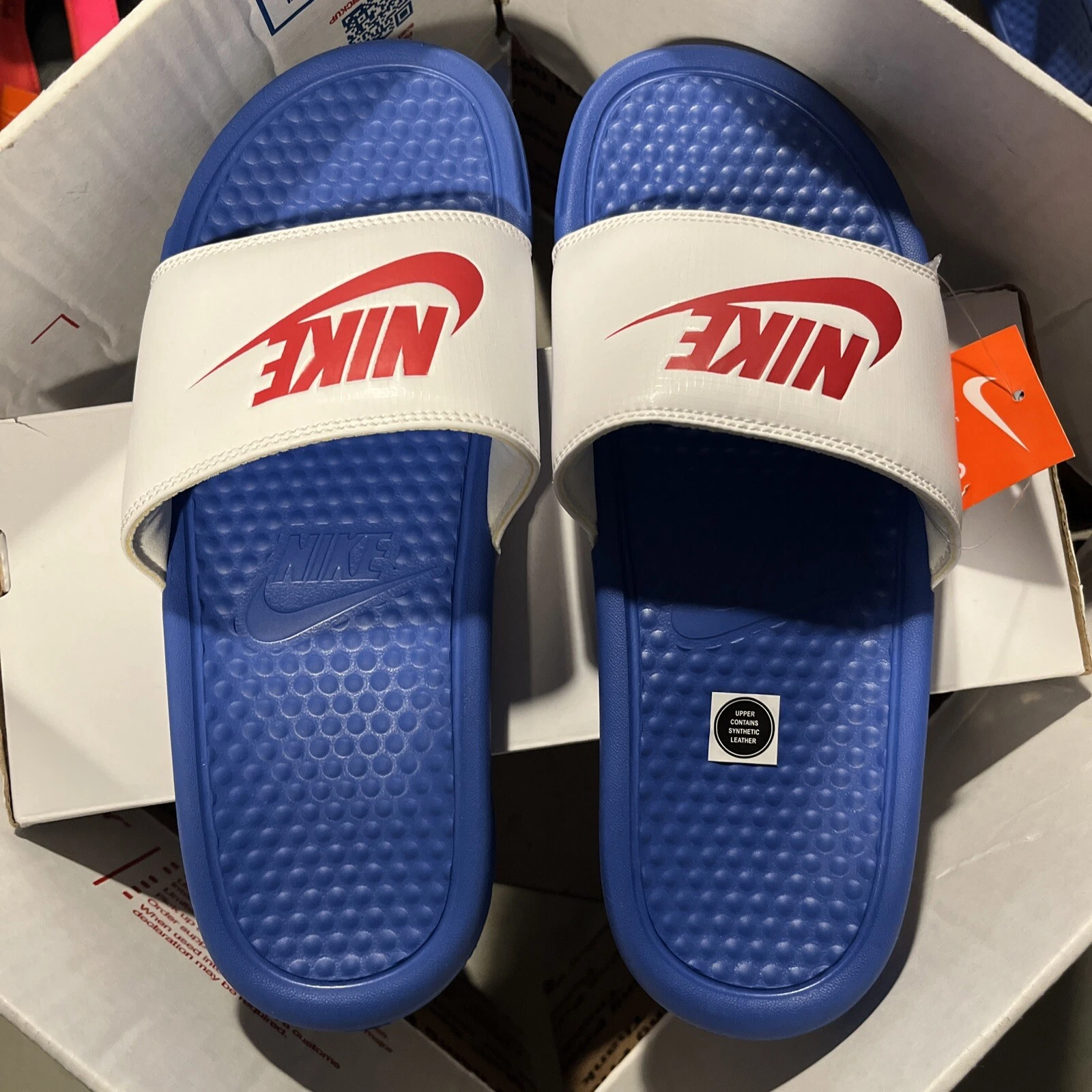 Nike da donna Slides blu bianco rosso logo 343881 410 taglia 10