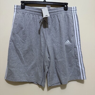 Adidas ESSENTIALS Mens SINGLE JERSEY 3-STRIPES SHORTS GRAY SZ 2XL NEW