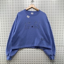 Vintage Cat Embroidered Sweatshirt Womens Large Blue Purple Pullover Crewneck