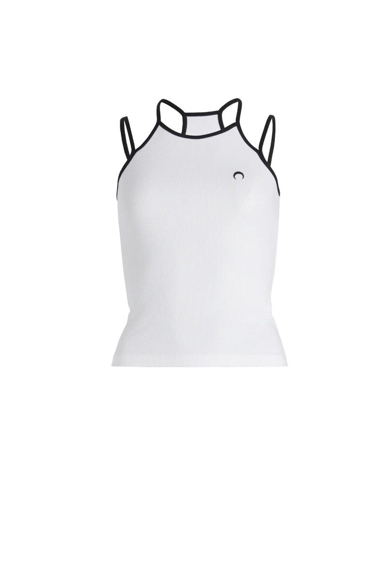 【関税&送料込】Marine Serre Embroidered Polyester Blend Pan Marine Serre Crescent Moon-embroidered Tank Top | White